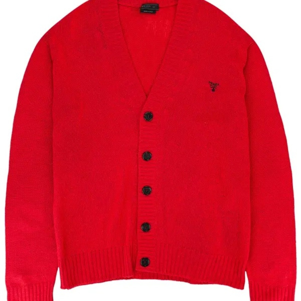 Prada Red Cardigan Sweater V-Neck Knit